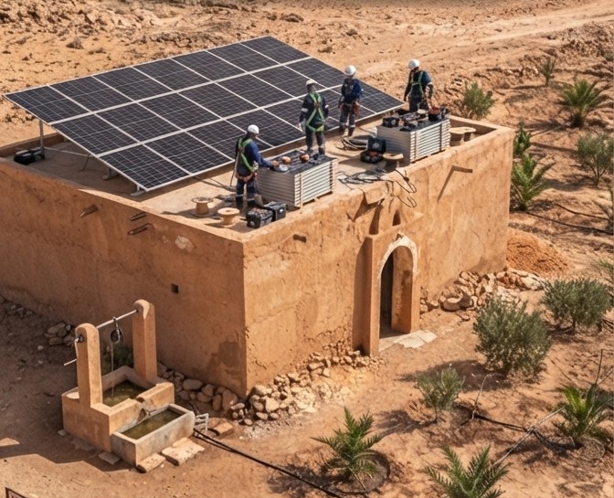 Installation photovoltaïque sur un bâtiment isolé dans le Sud tunisien